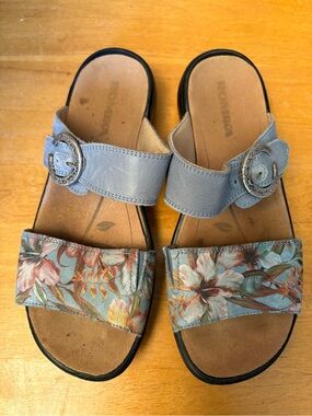 Romika Women's Light Blue Floral Two-Strap Buckle Sandals